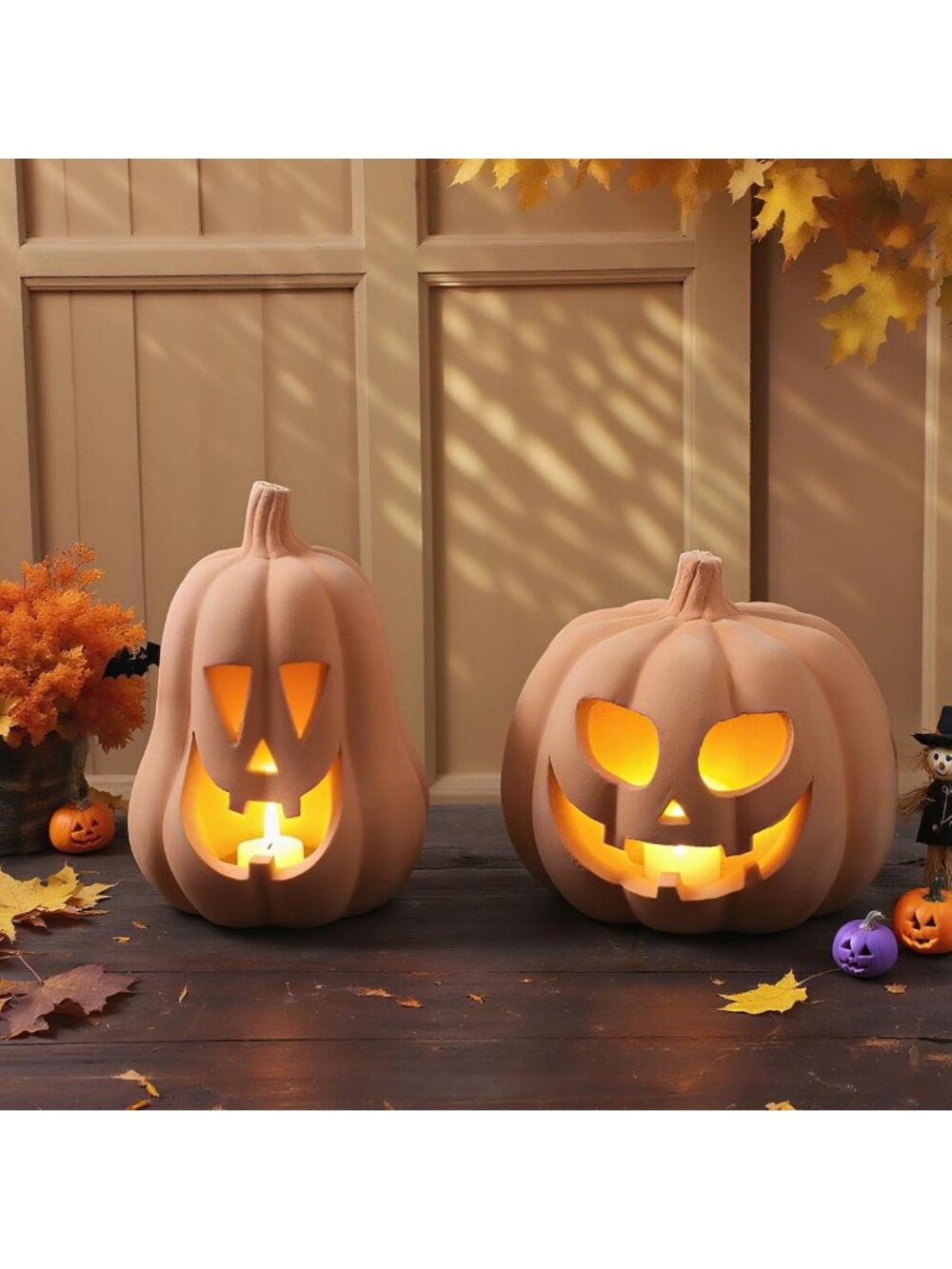 Terracotta Jack O'Lantern Pumpkin Halloween Decor - Spooky Fall Home Accent